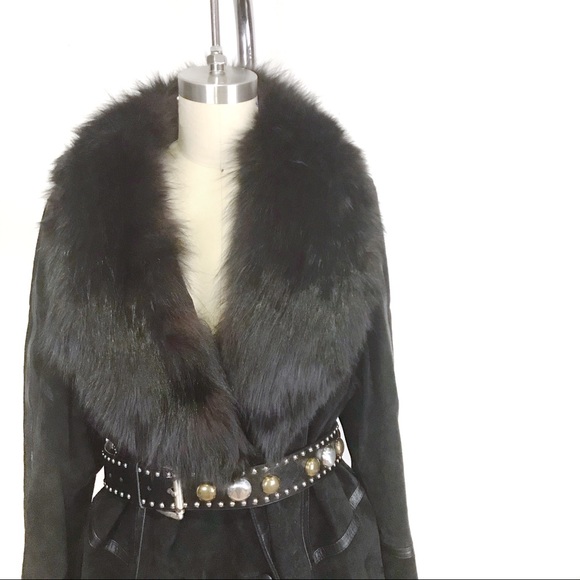 Vintage Black Suede Coat with Fur Shawl Collar XL Skijor STYLE - Picture 2 of 11